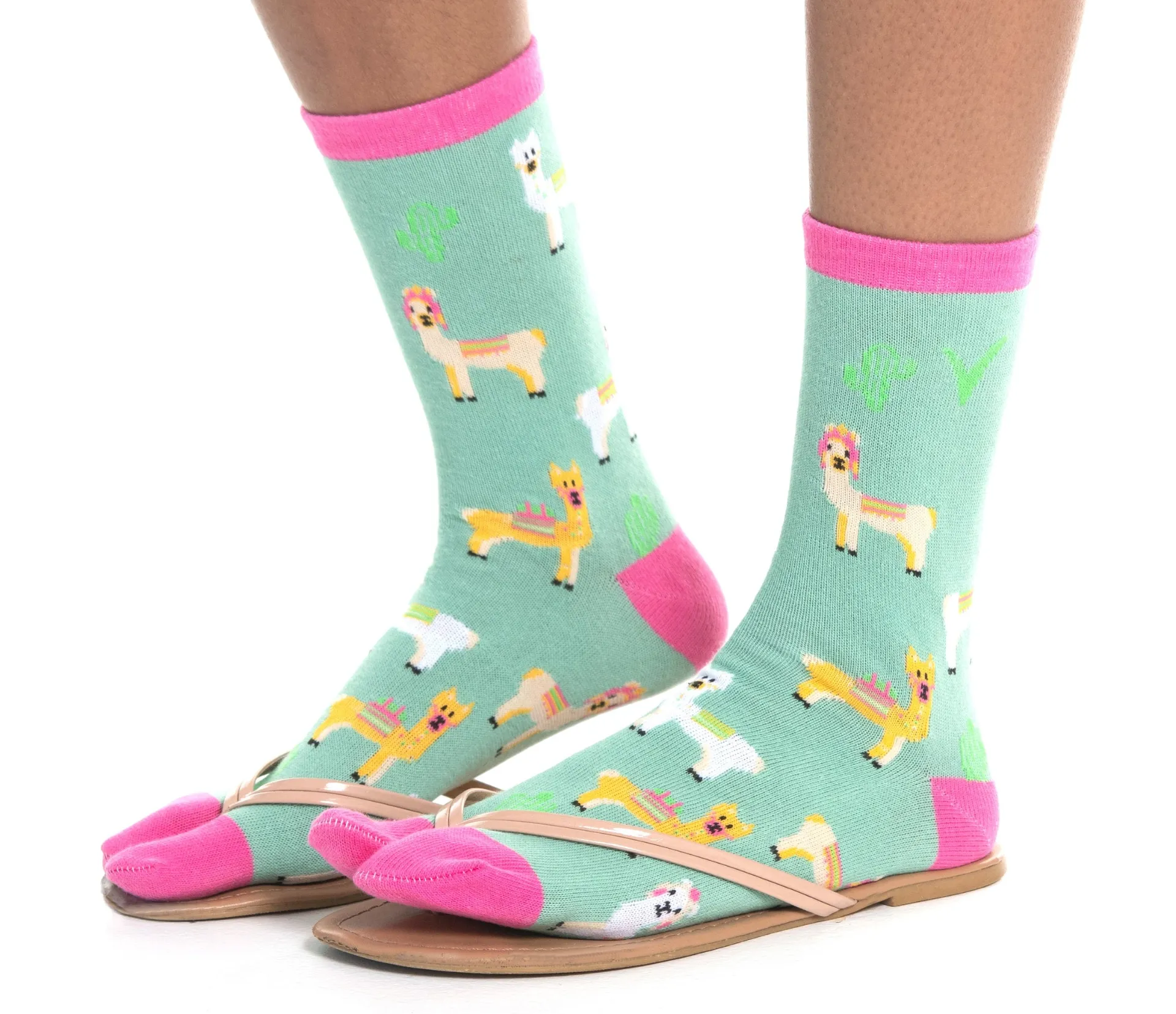 1 Pair - V-Toe Flip Flop Tabi Socks - Green Llamas