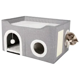 AUSSIE FURBABY Cat Bed Cat Cave with Cat Scratcher and Dangling Cat Toys. Ideal rabbit bed, cat cave, small dog bed or pet bed. Huge Cat House Cubby for 2 cats. Stylish Cat Furniture