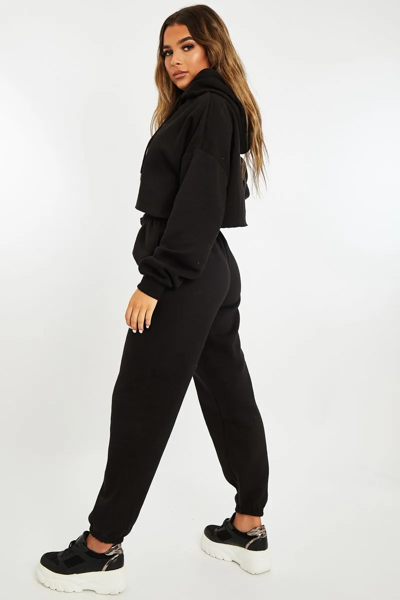 Black Cropped Oversized Hoodie and Joggers Co-ord - Karenza