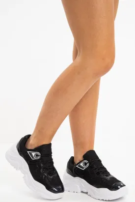 Black Glitter Lace Up Chunky Sole Trainers - Harrlet