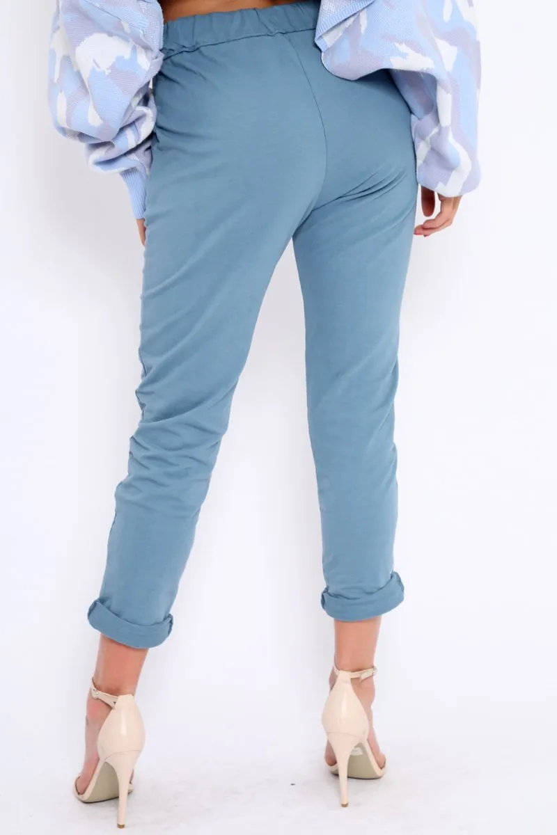 Blue Elasticated Tie Waist Joggers - Cerena