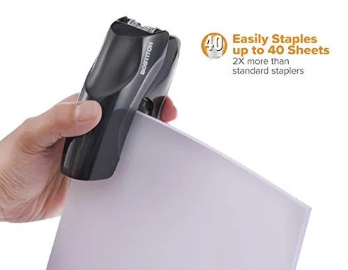 Bostitch Office Heavy Duty Stapler, 40 Sheet Capacity, No Jam, Half Strip, Fits into the Palm of Your Hand, For Classroom, Office or Desk, Black