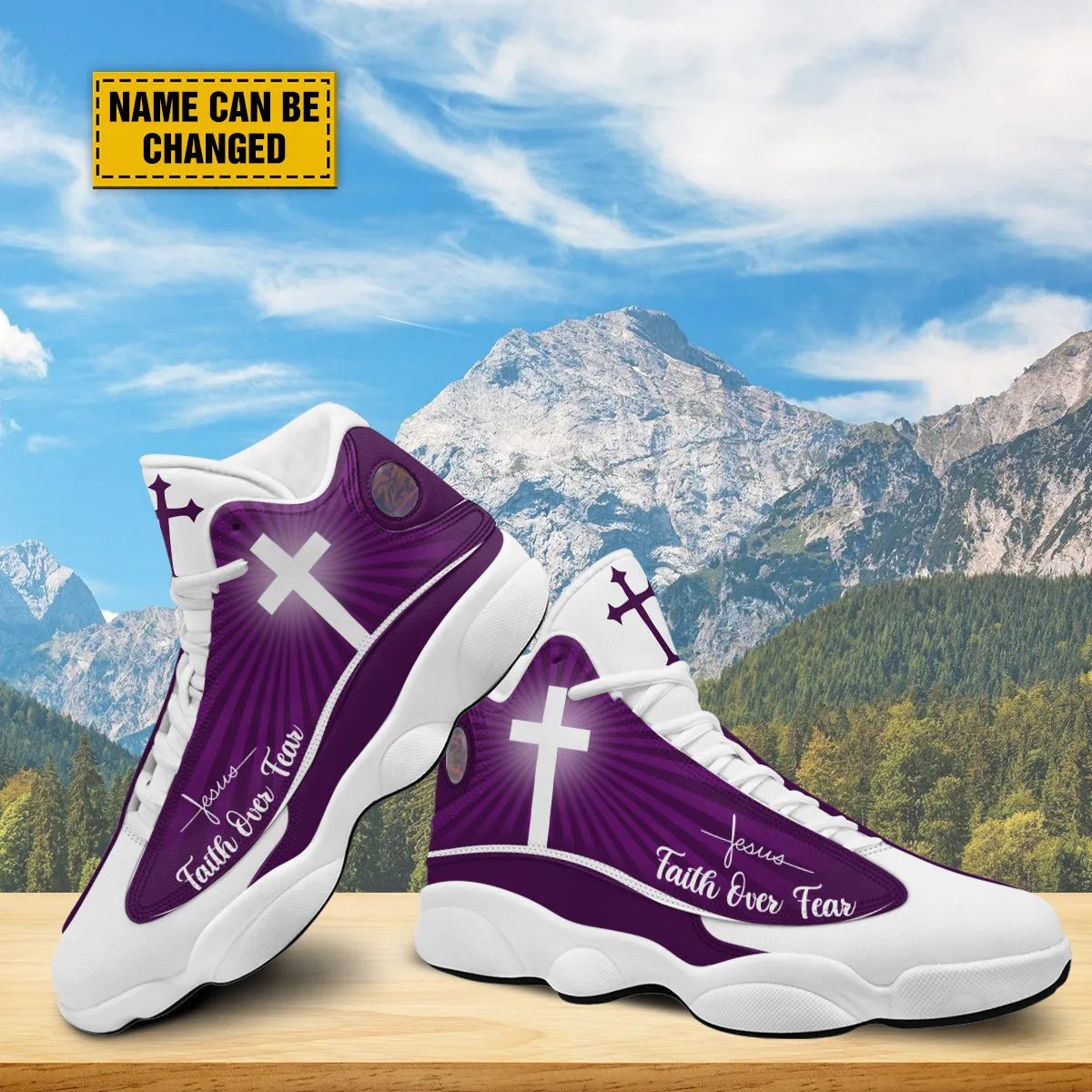 Faith Over Fear Personalized Purple Jesus Basketball Shoes For Men Women - Christian Shoes - Jesus Shoes - Unisex Basketball Shoes