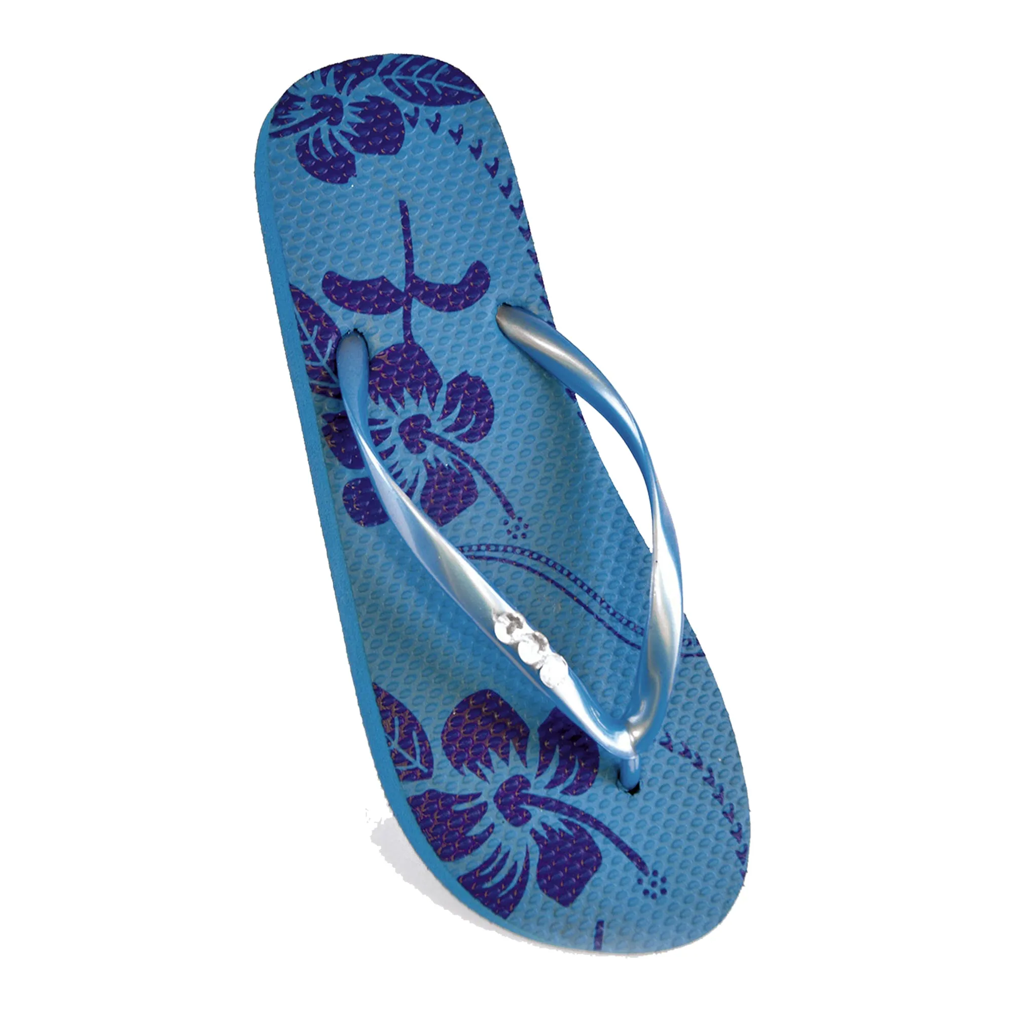 FLOSO Ladies/Womens Hibiscus Printed Flip Flops With Jewel Trim