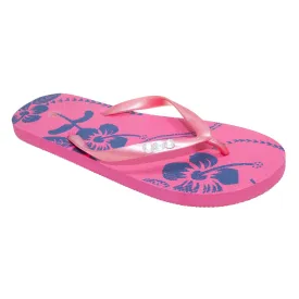 FLOSO Ladies/Womens Hibiscus Printed Flip Flops With Jewel Trim