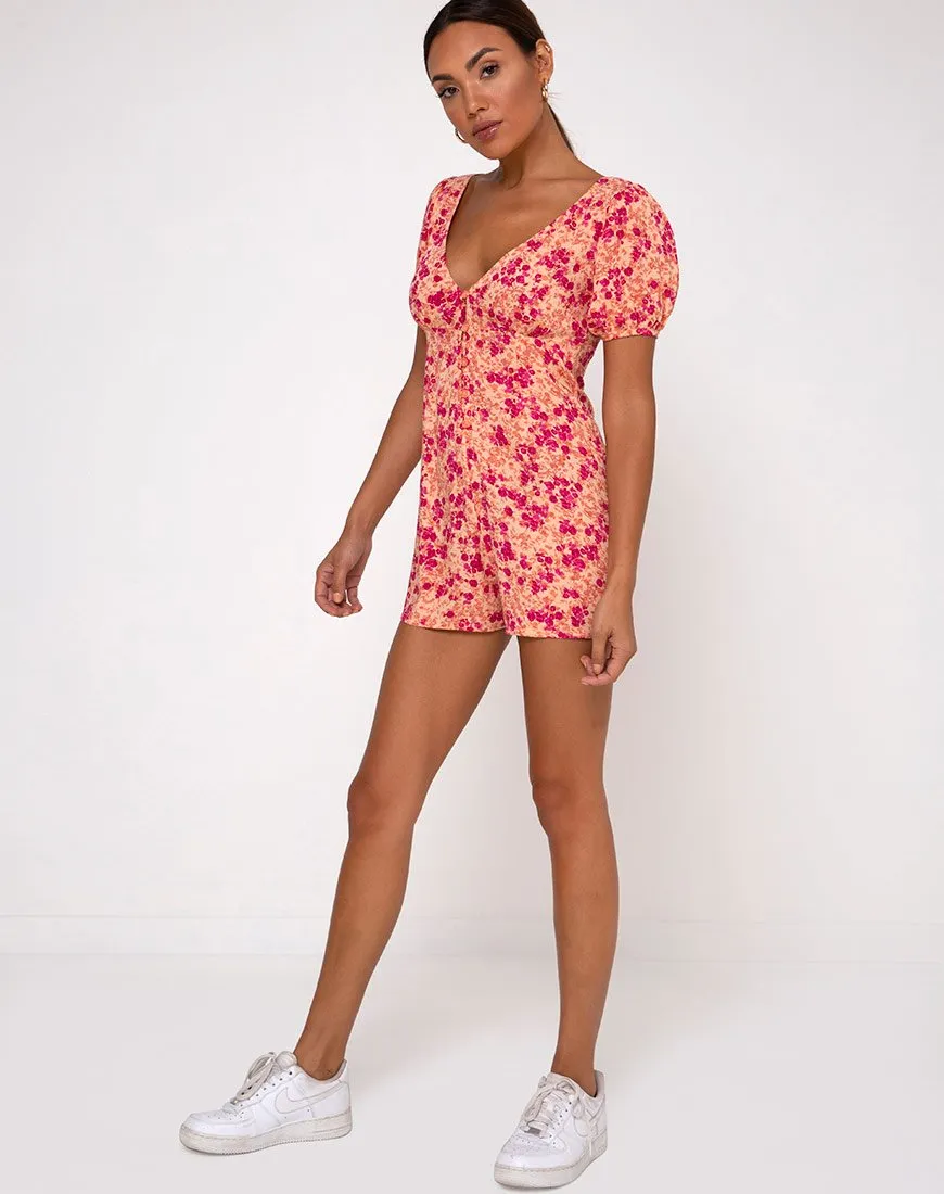 Mora Playsuit in Dark Wild Flower Cantaloupe