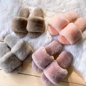 Natural Sheepskin Winter Slippers - Genuine Fur, Flat Heel, Indoor Shoes