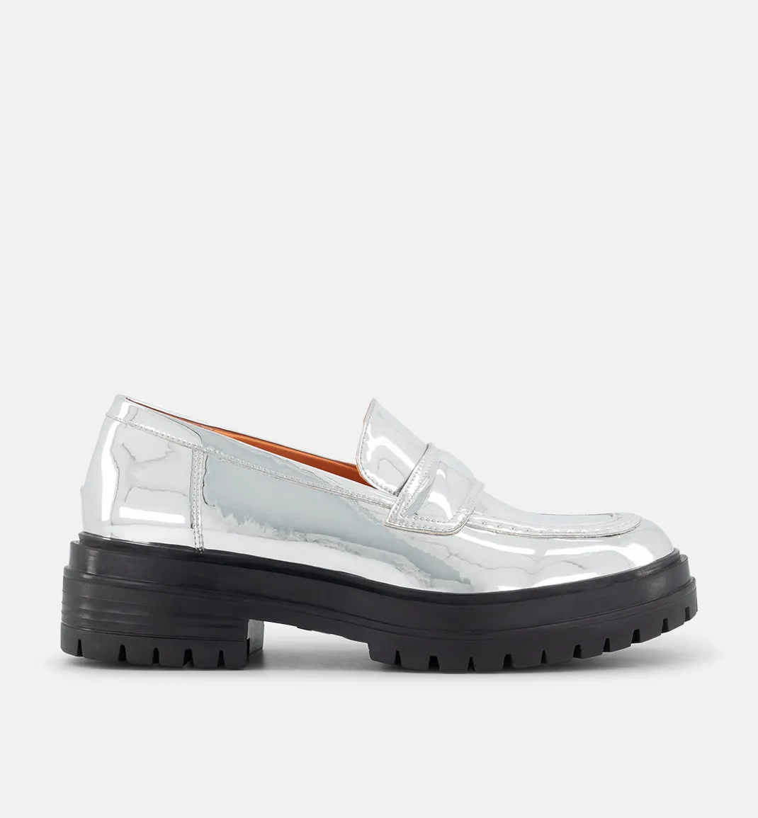 Olympia Slip On Loafer | Patent Silver