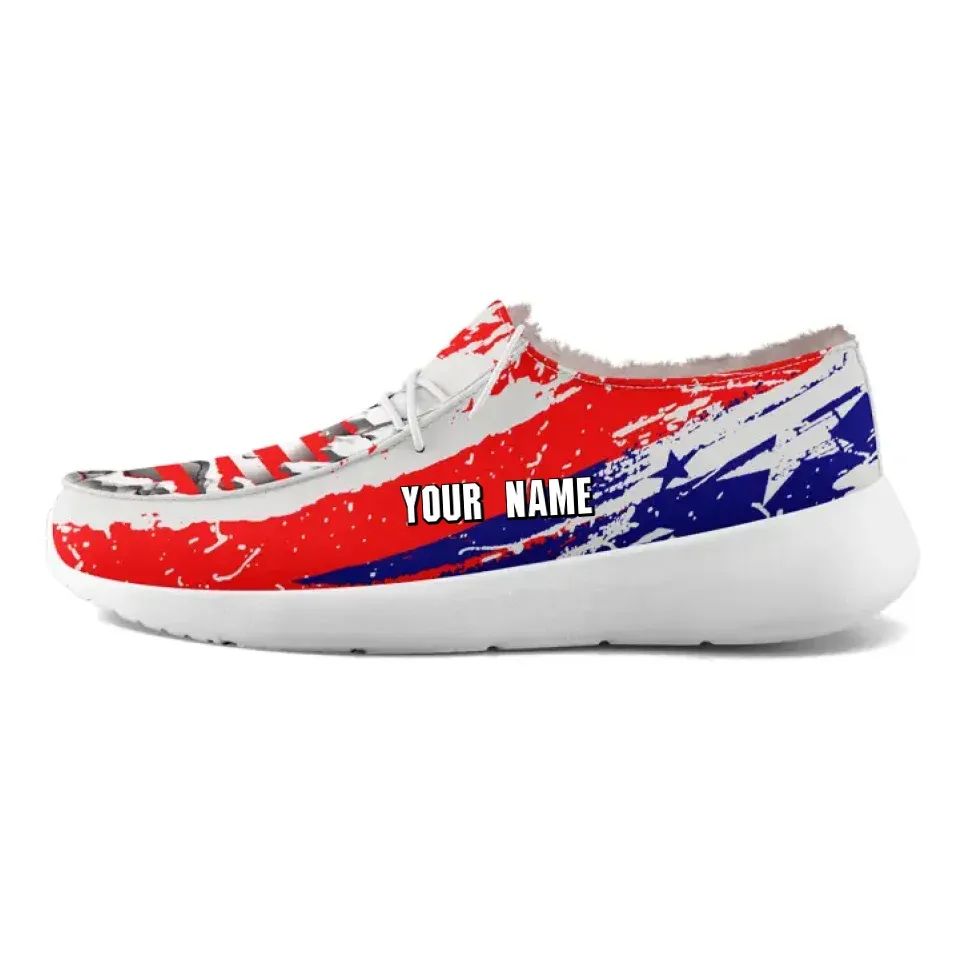 Personalized Flag Sneakers, Custom Camo Fur Lining Shoes, Pop Punk Warm Loafer Shoes