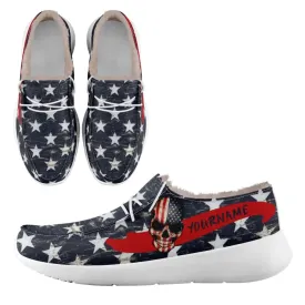 Personalized Flag Sneakers, Custom Patriotic Fur Lining Loafer Shoes, Best Gift for Vateran.FN042-24020295-2w