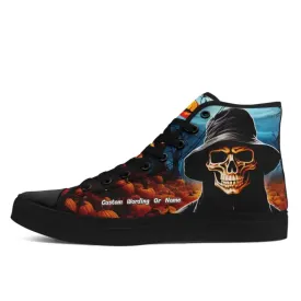 Personalized Halloween Sneakers, Custom Skull Shoes, Pumpkin High-Top Shoes