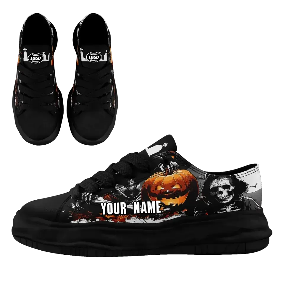 Personalized Pumpkin Sneakers, Custom Bat Canvas Shoes, Comfy Gym Shoes, Unique Gift for Halloween