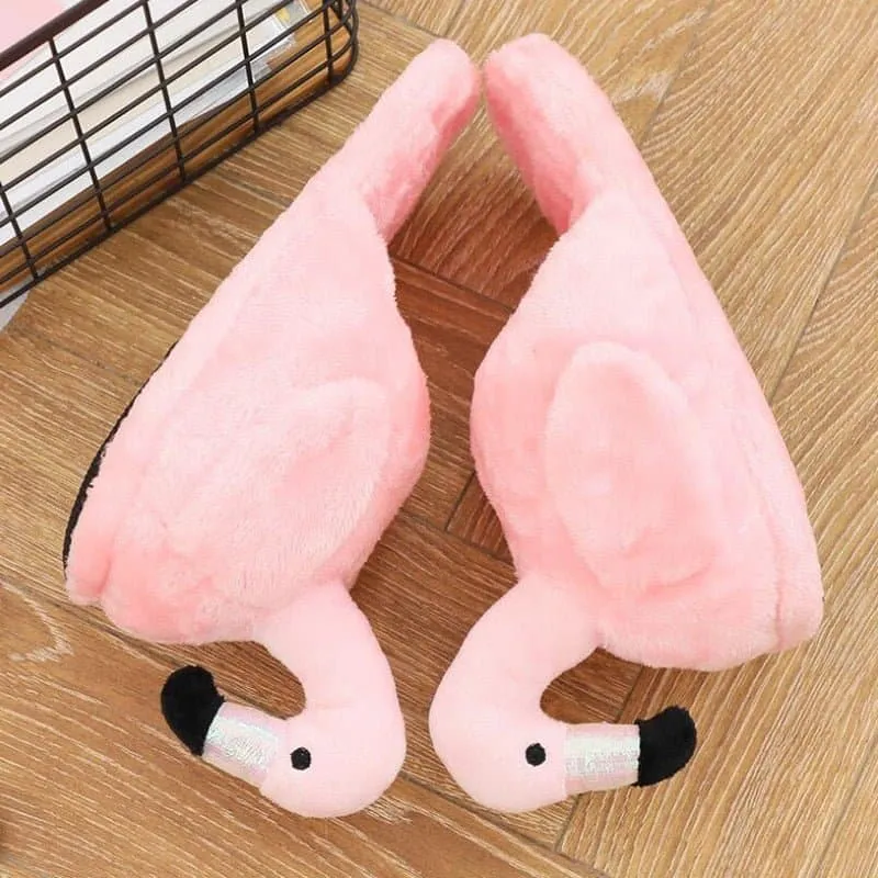 Pink Flamingo Fuzzy Slippers