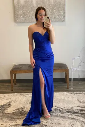 Royal Blue Satin Sweetheart Simple Prom Dresses  PSK507