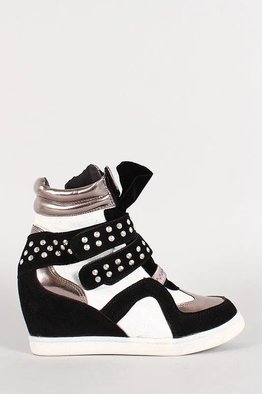 Studded Metallic Glitter Sneaker Wedge