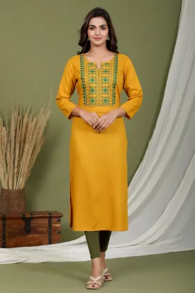 Women Mustard Embroidered Kurta